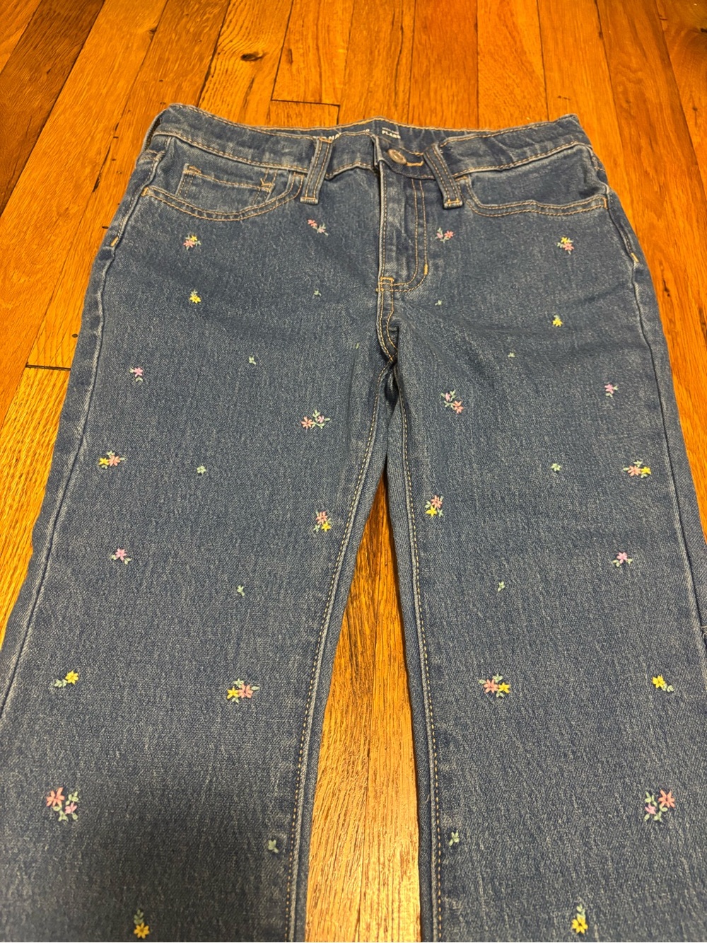 Girls Old Navy Blue Flare Jeans with Embroidered Flowers